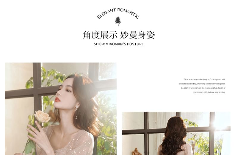 A-Line Gown V-Neck (Various Long-Sleeve Designs) Evening Glitter