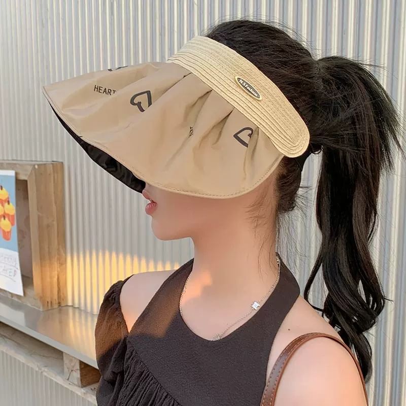 Print Sun Visor Wide Brim Heart