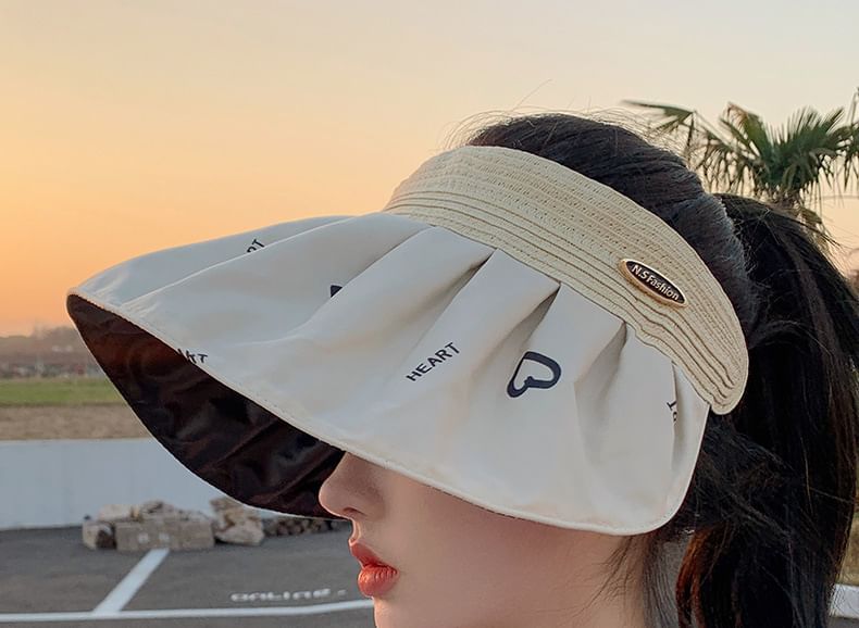 Print Sun Visor Wide Brim Heart