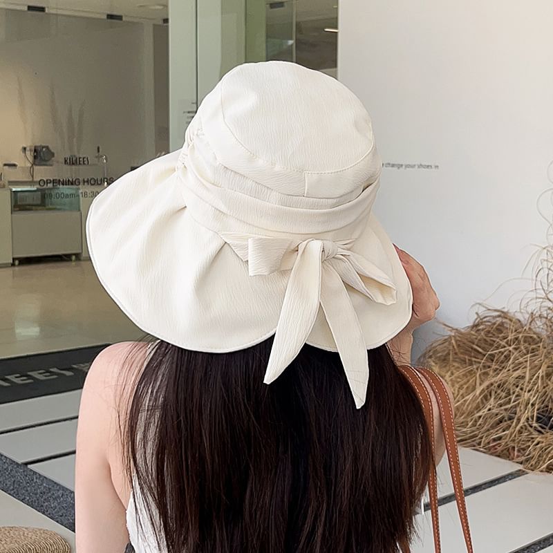 Brim Wide Bucket Hat Ruched Bow