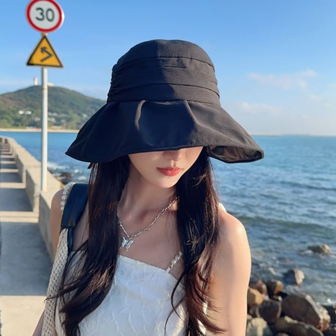 Brim Wide Bucket Hat Ruched Bow