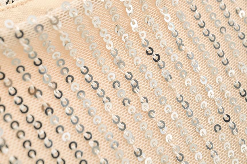 Neck Spaghetti Mermaid Evening Open Gown Back Sequin Strap Scoop