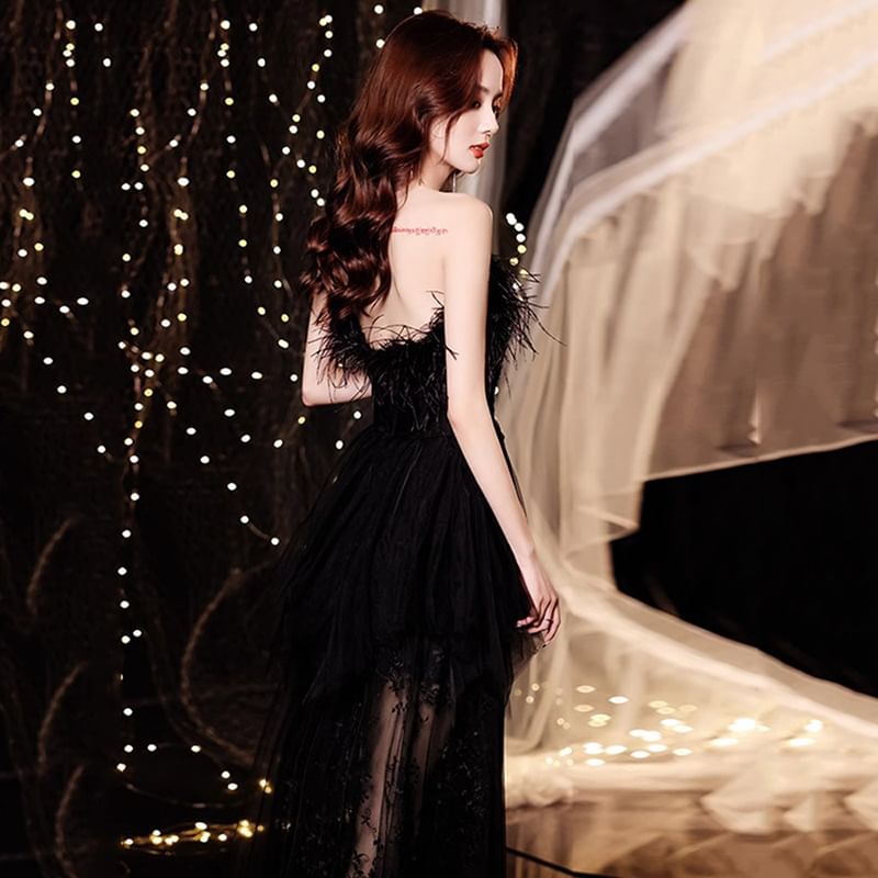 Evening Panel Strapless Lace Gown Sequin A-Line