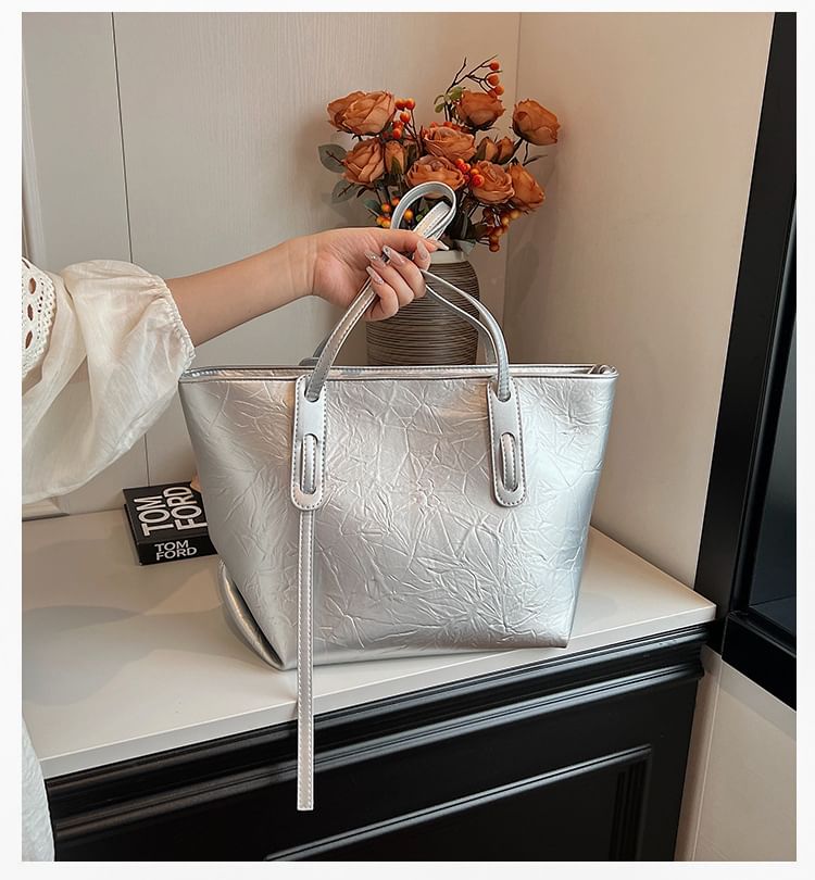 Leather Faux Tote Plain Bag