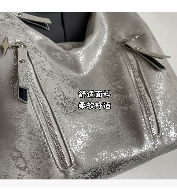 Plain Chain Leather Backpack Strap Zipped Faux