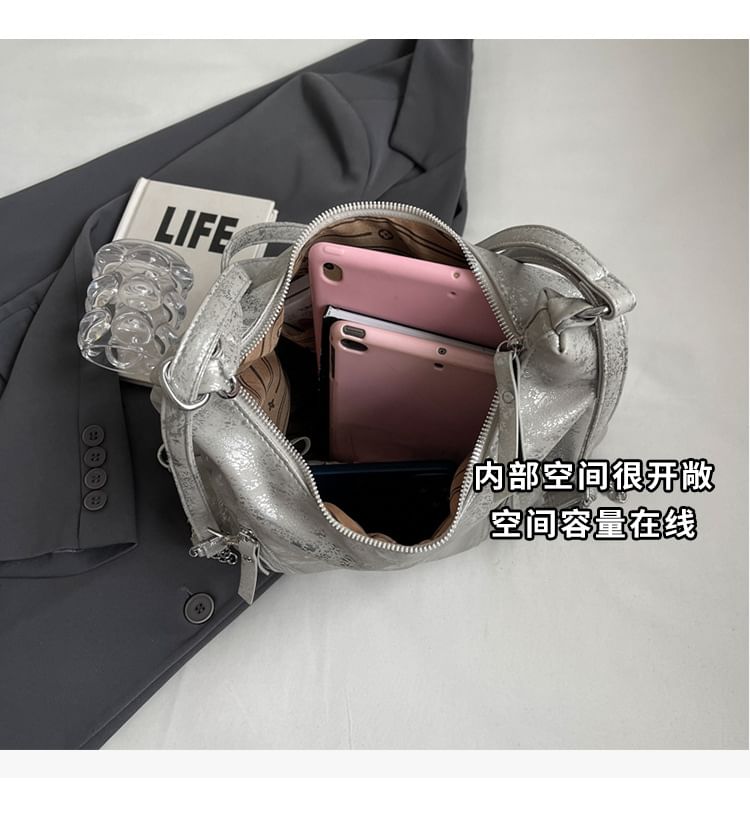 Plain Chain Leather Backpack Strap Zipped Faux