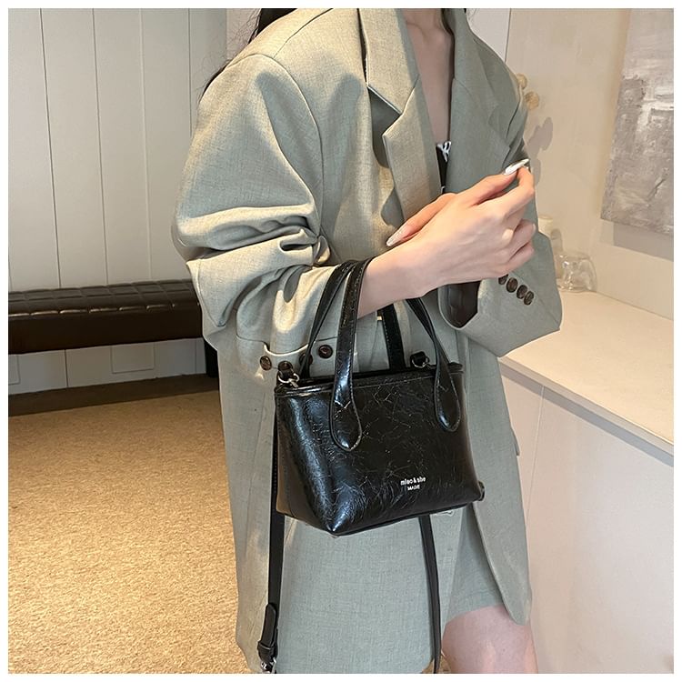 Leather Crossbody Handle Plain Bag Top Faux