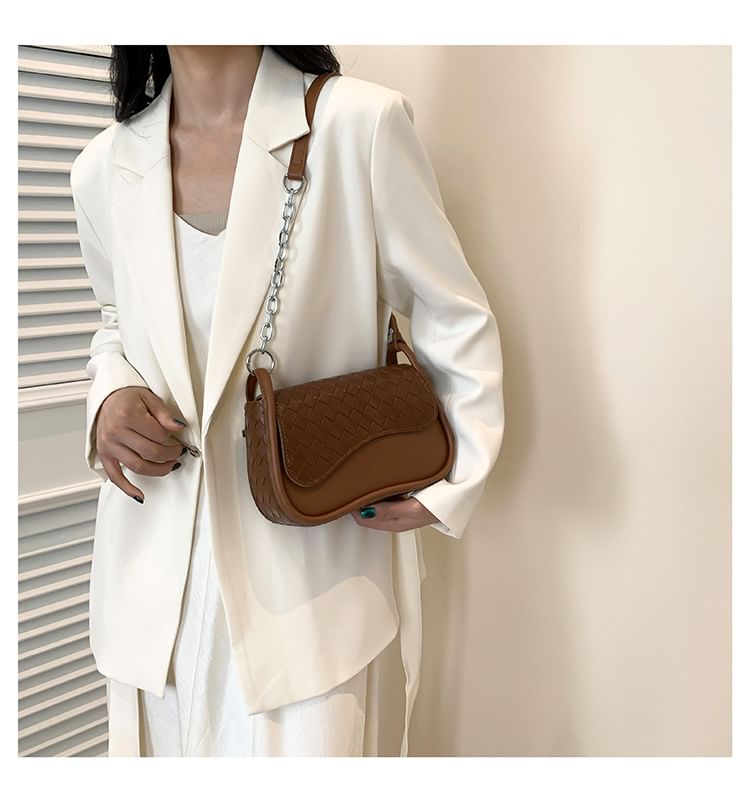 Bag Flap Faux Woven Leather Crossbody Plain