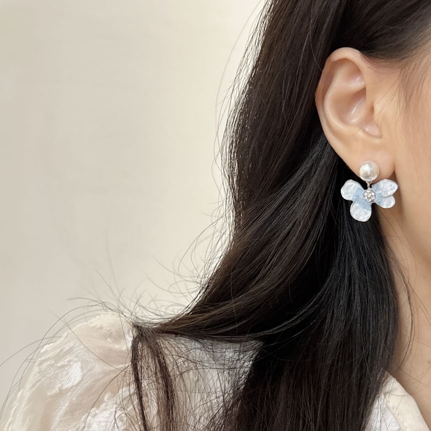 / Drop Floral Alloy Butterfly Crystal Faux Pearl Earring