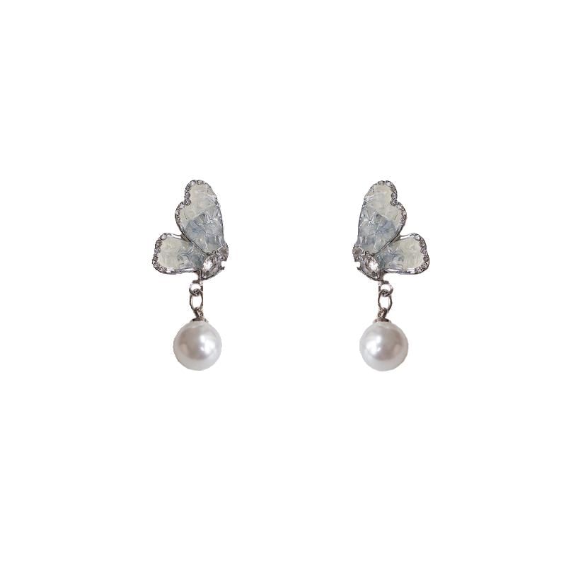 / Drop Floral Alloy Butterfly Crystal Faux Pearl Earring