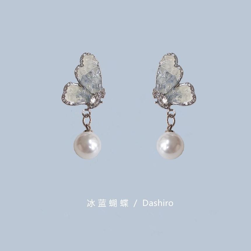 / Drop Floral Alloy Butterfly Crystal Faux Pearl Earring