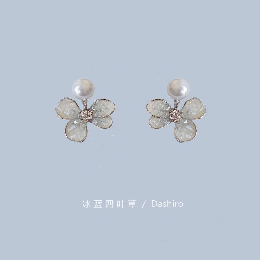 / Drop Floral Alloy Butterfly Crystal Faux Pearl Earring