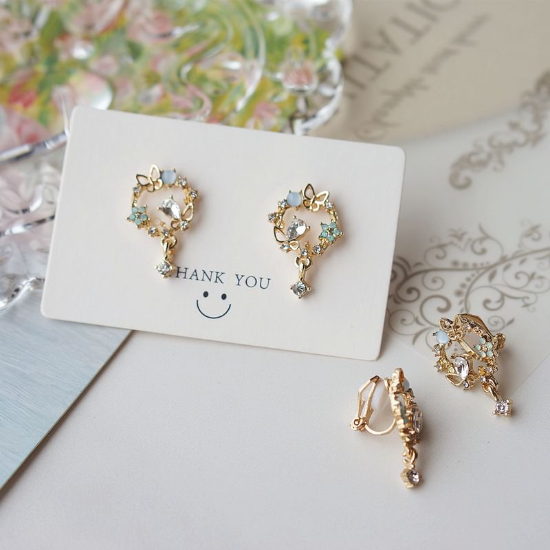 Butterfly Rhinestone Drop Alloy Earring