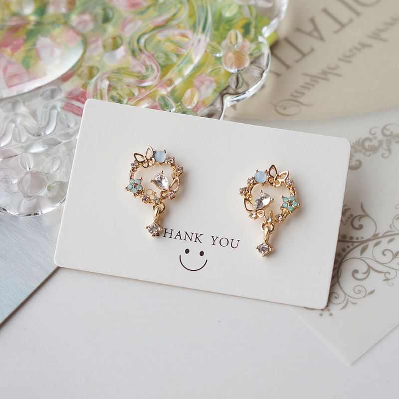 Butterfly Rhinestone Drop Alloy Earring
