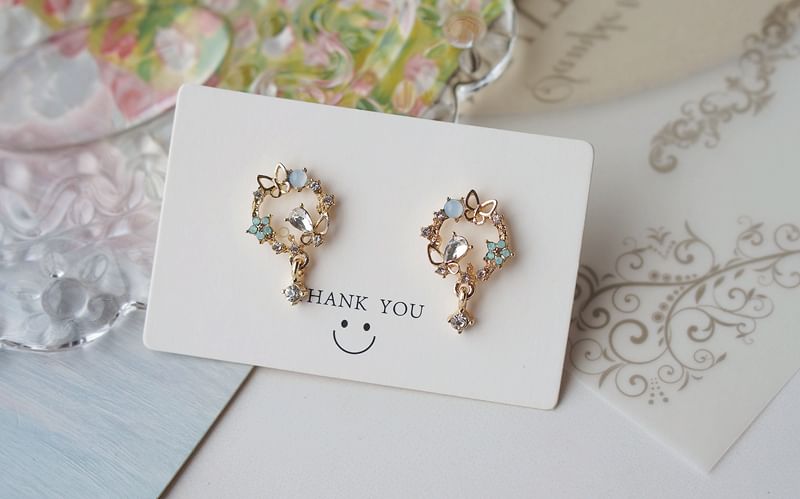 Butterfly Rhinestone Drop Alloy Earring