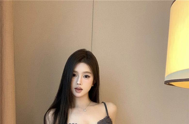 High Skirt Panel Top Mini Pencil Plain Lace Bow Camisole / Waist