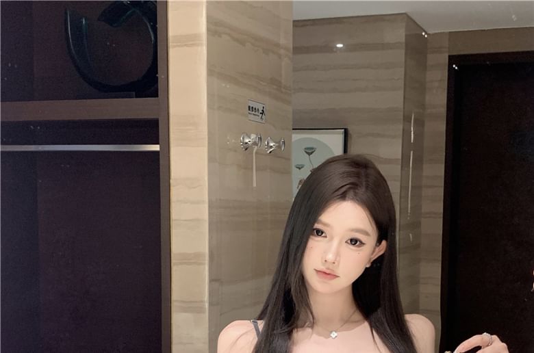 High Skirt Panel Top Mini Pencil Plain Lace Bow Camisole / Waist