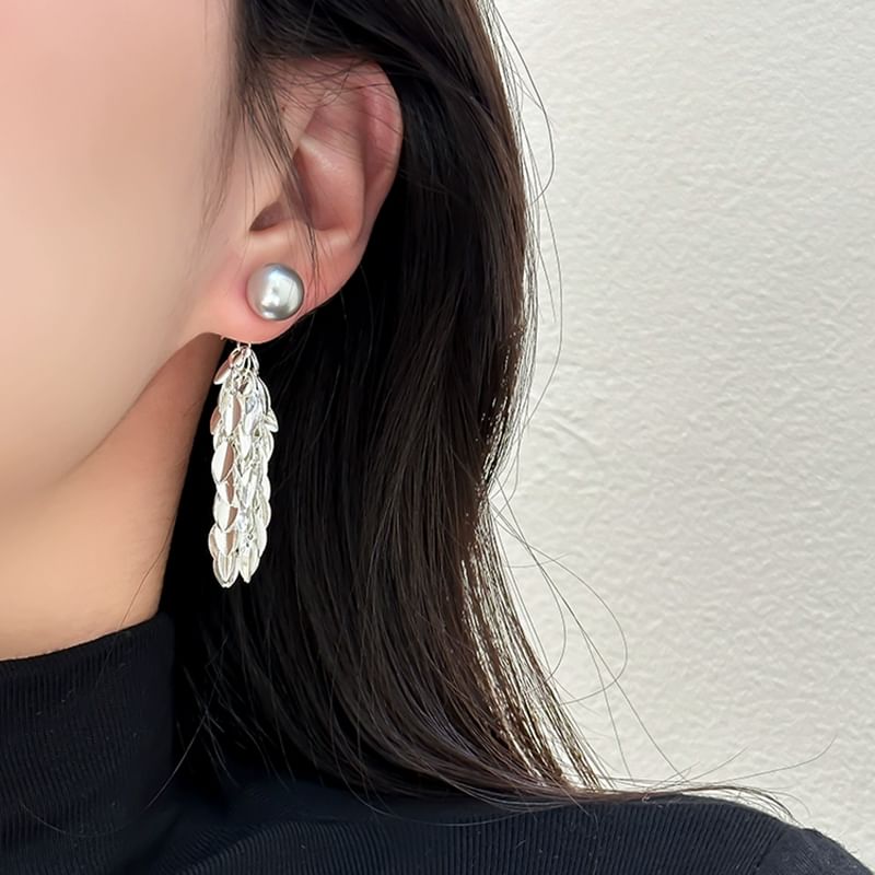 Leaf Earring Alloy Faux Chandelier Pearl