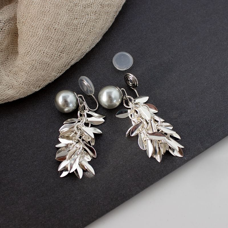 Leaf Earring Alloy Faux Chandelier Pearl