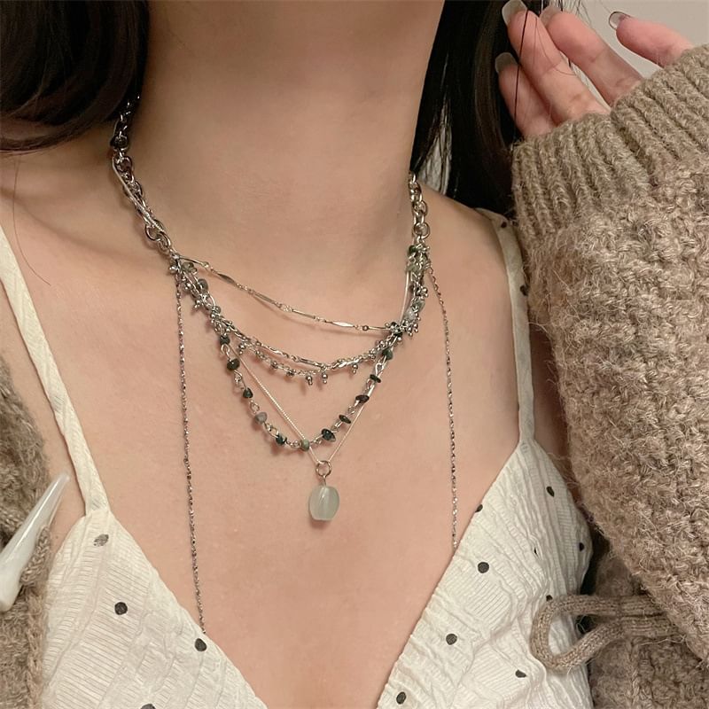 Alloy Choker Pendant Turquoise Layered