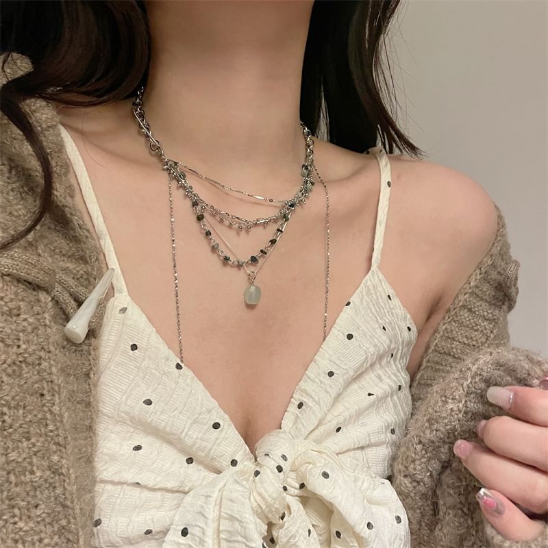 Alloy Choker Pendant Turquoise Layered