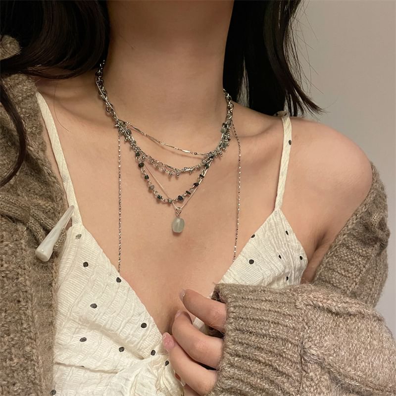 Alloy Choker Pendant Turquoise Layered