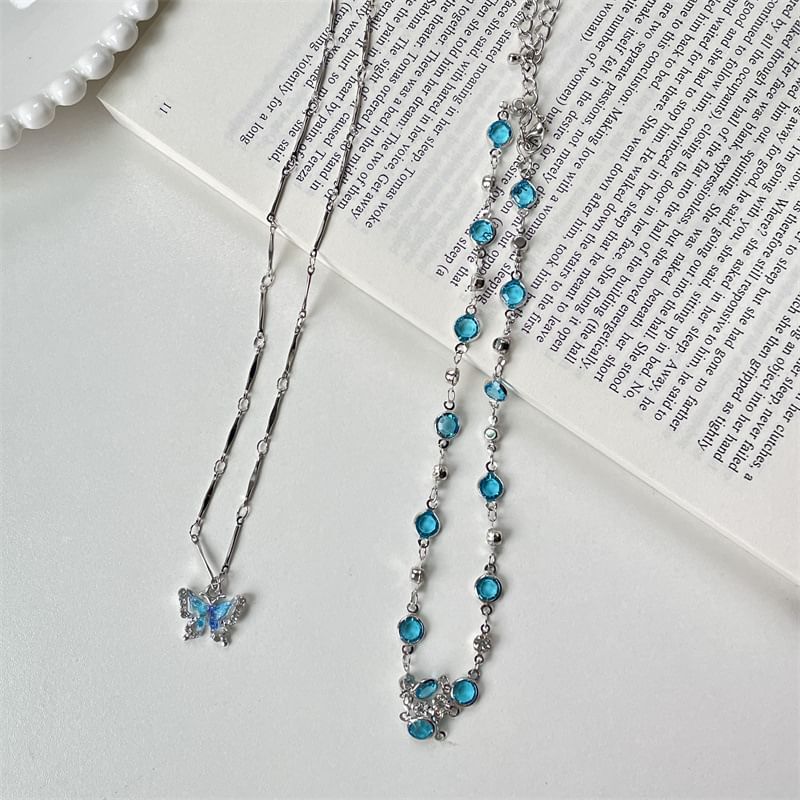 Alloy + Necklace Choker Faux Butterfly Set: Pendant Crystal