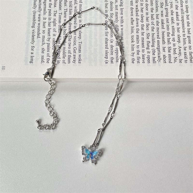 Alloy + Necklace Choker Faux Butterfly Set: Pendant Crystal