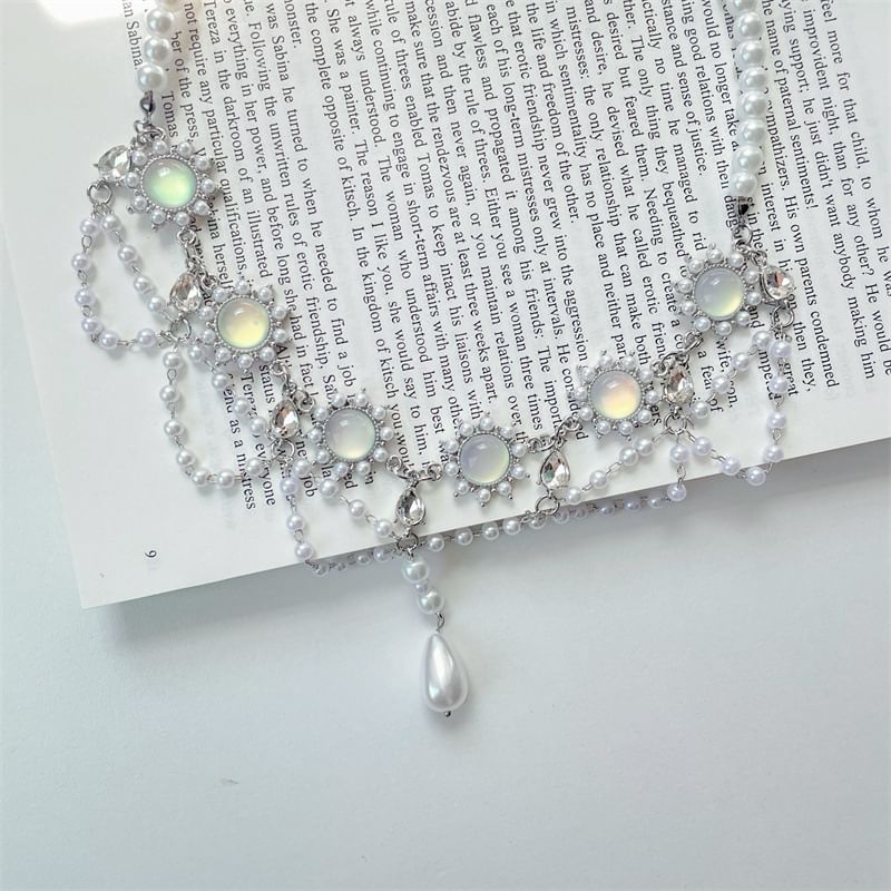 Alloy Choker Pearl Layered Faux
