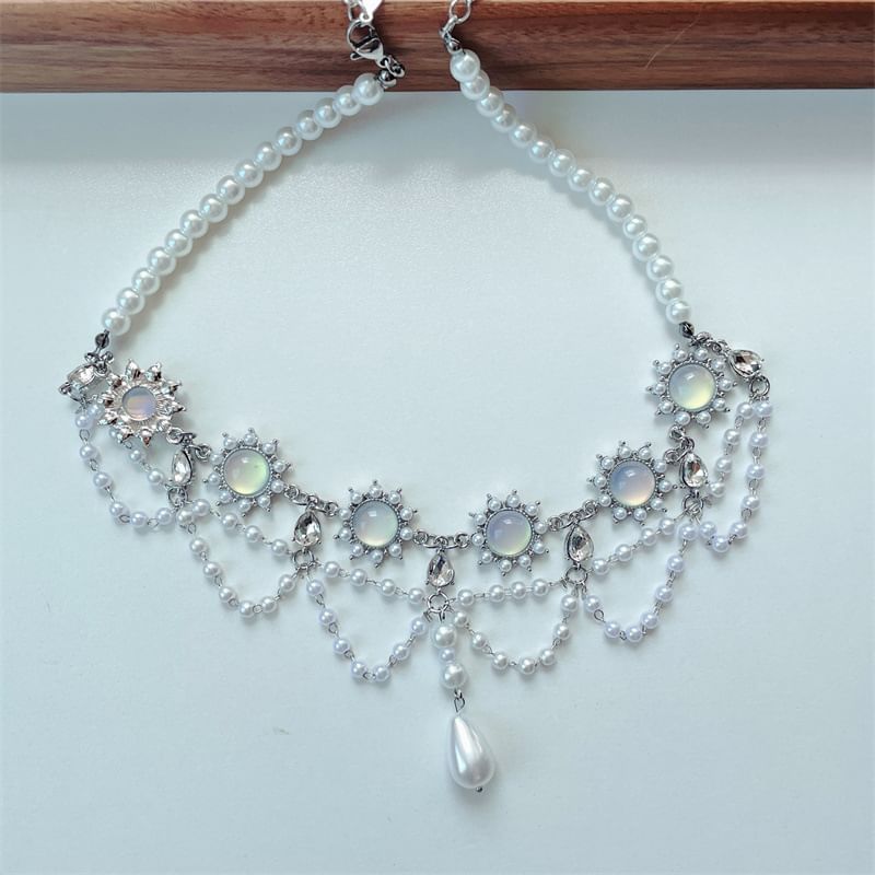 Alloy Choker Pearl Layered Faux
