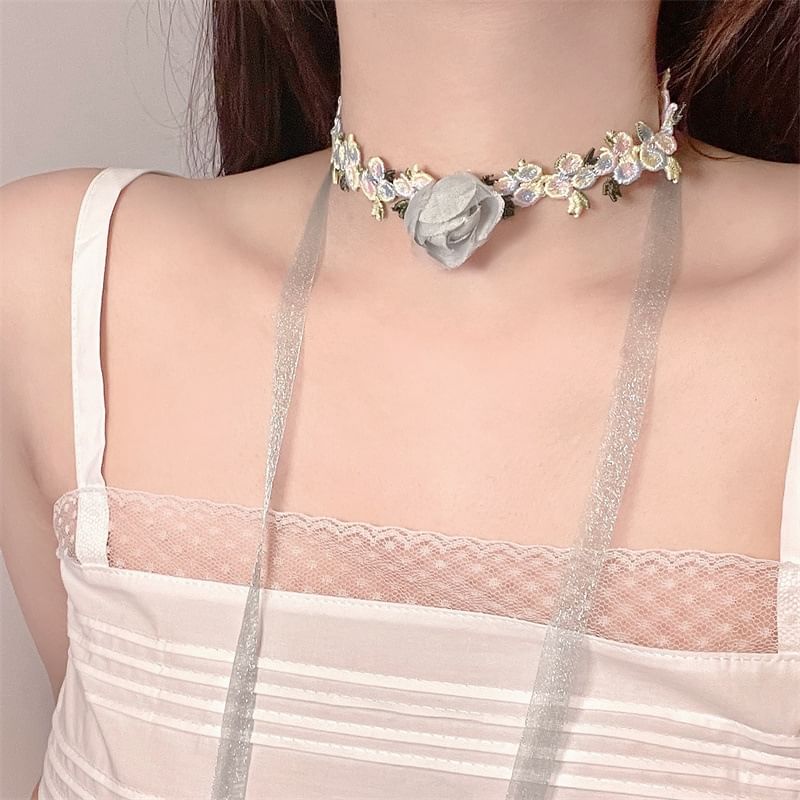 Choker Rose Ribbon Lace
