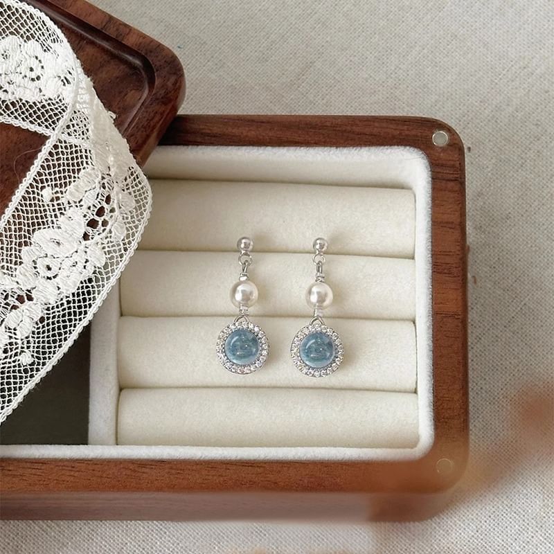 Pearl Earring Drop Faux Rhinestone