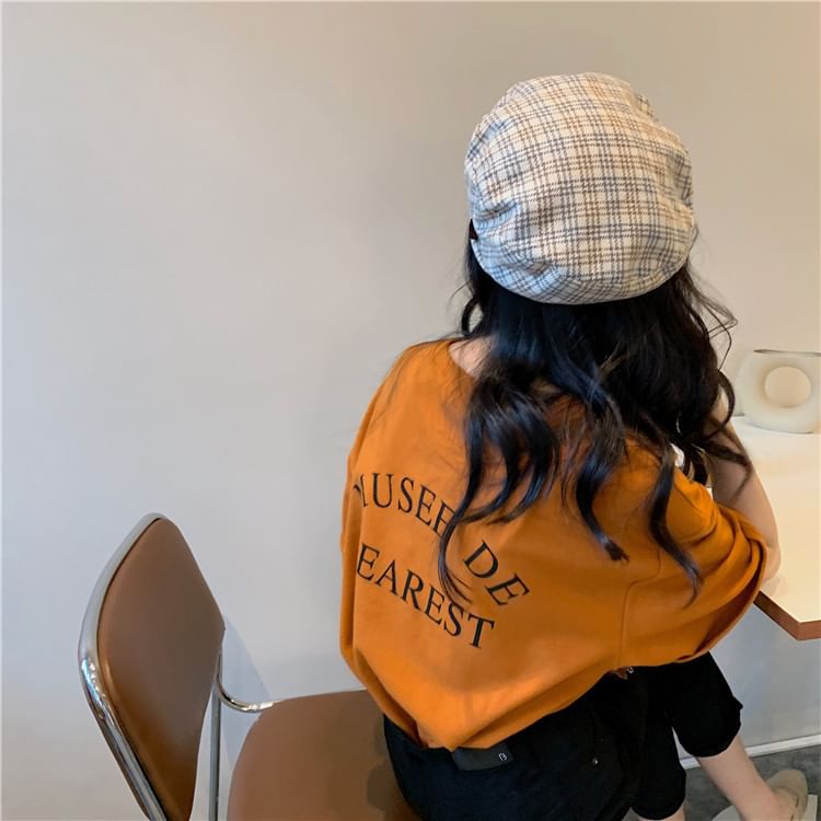 Neck Crew Print T-Shirt Lettering Short-Sleeve