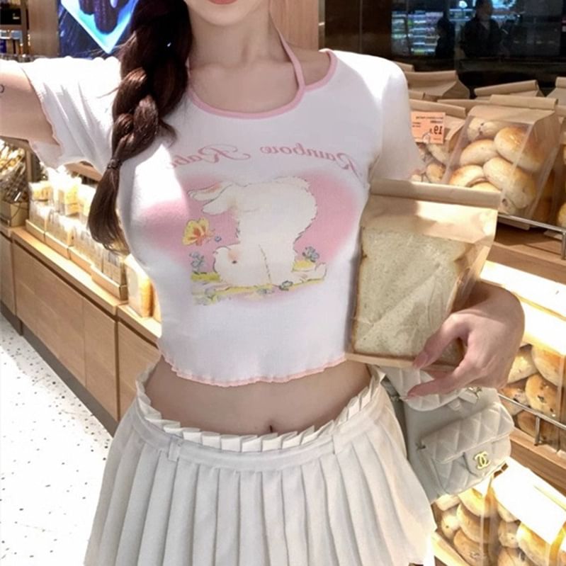 Short-Sleeve T-Shirt Halter Lettering Print Cartoon