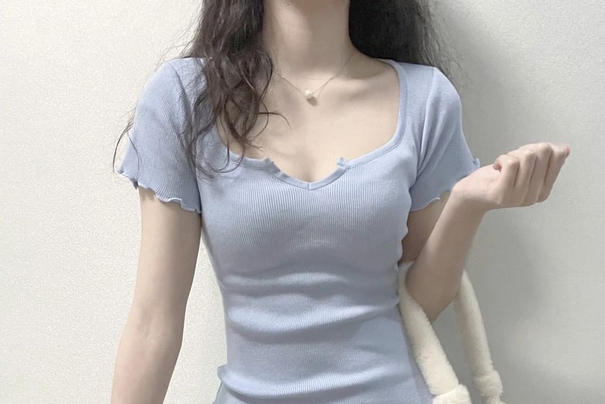 Notch Sheath Edge Plain Mini Lettuce Dress Neck Short-Sleeve