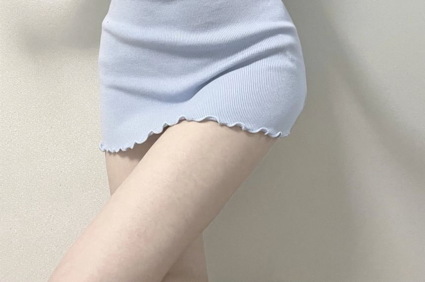 Notch Sheath Edge Plain Mini Lettuce Dress Neck Short-Sleeve