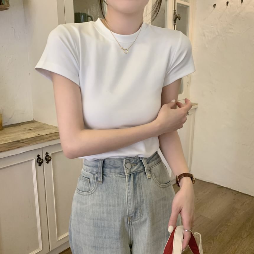 Tee Plain Neck Crew Short-Sleeve