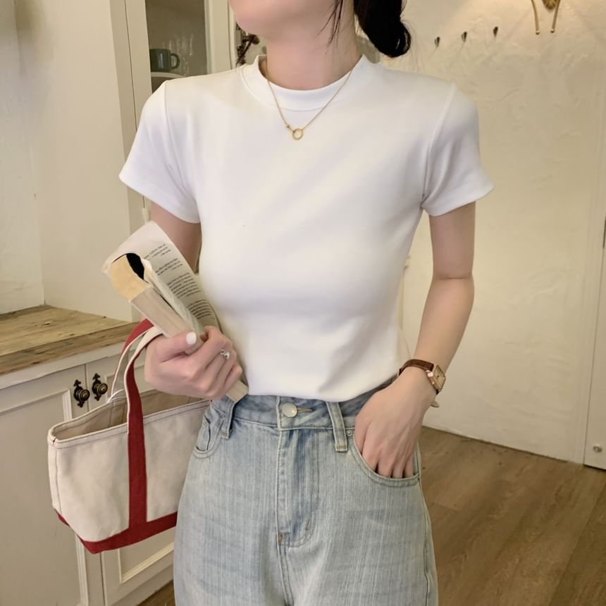 Tee Plain Neck Crew Short-Sleeve