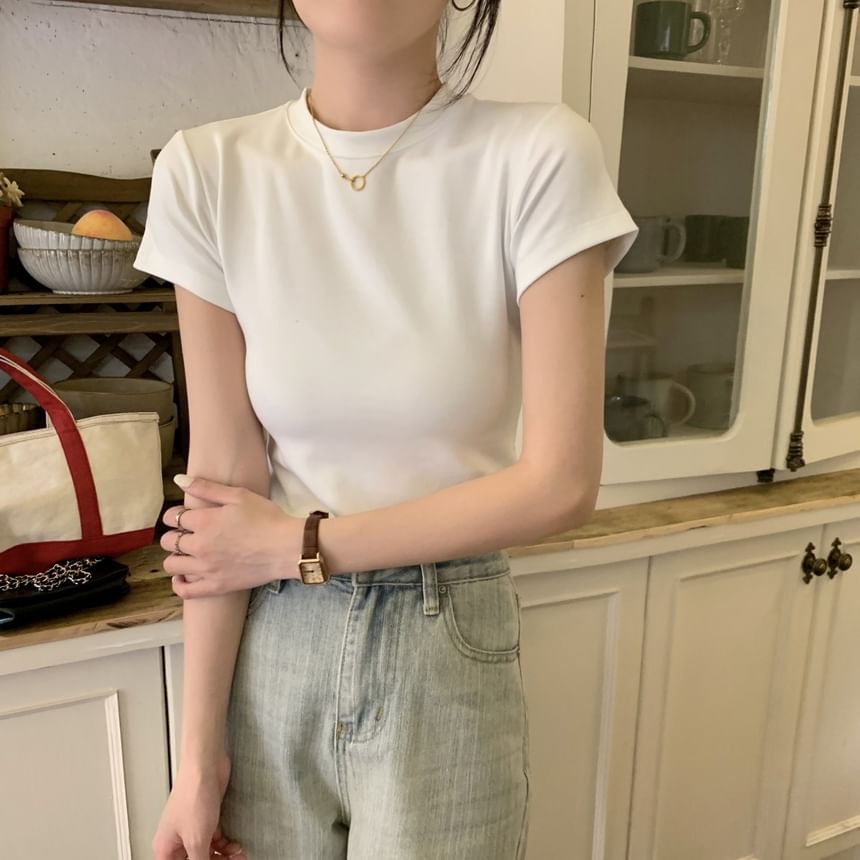 Tee Plain Neck Crew Short-Sleeve