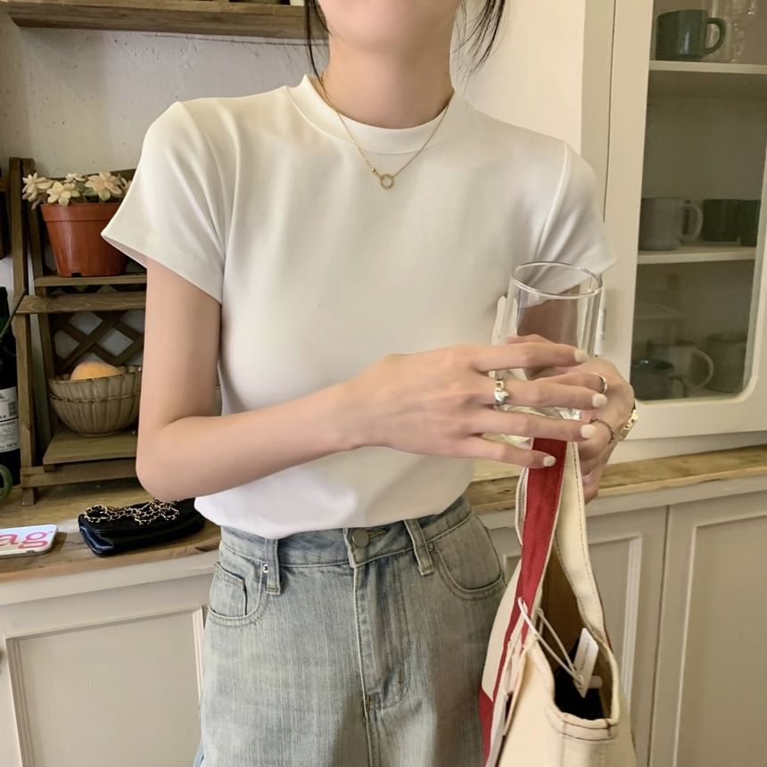 Tee Plain Neck Crew Short-Sleeve