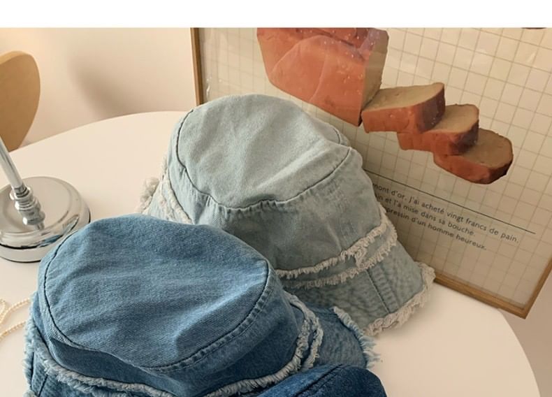 Hat Denim Distressed Fringed Bucket
