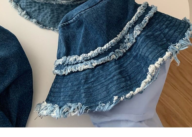 Hat Denim Distressed Fringed Bucket