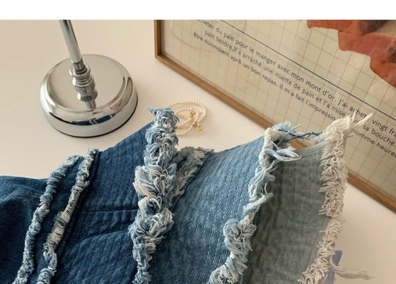 Hat Denim Distressed Fringed Bucket