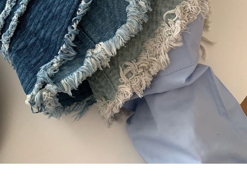 Hat Denim Distressed Fringed Bucket