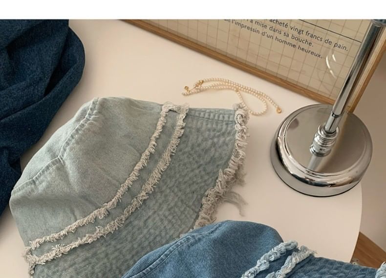 Hat Denim Distressed Fringed Bucket