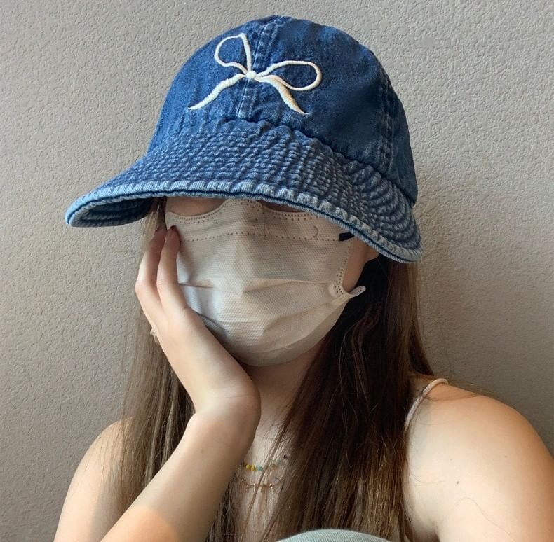 Cap Denim Bow Embroidered Baseball