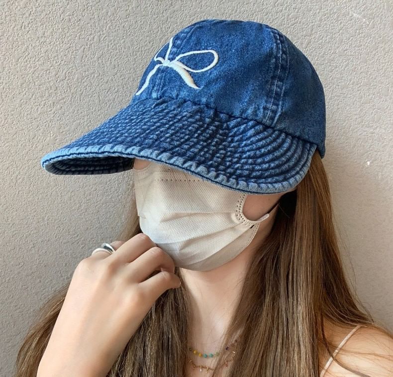 Cap Denim Bow Embroidered Baseball