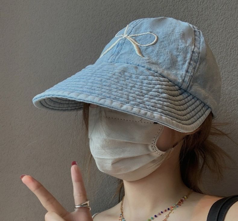 Cap Denim Bow Embroidered Baseball