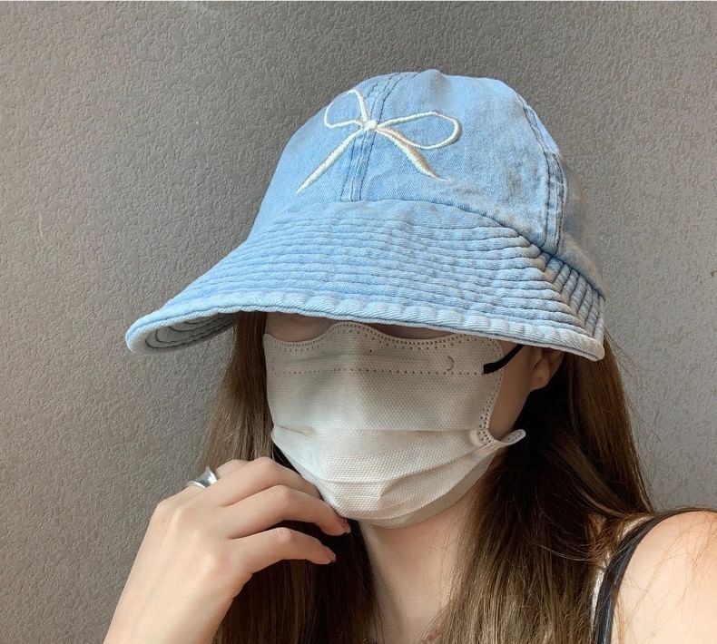 Cap Denim Bow Embroidered Baseball