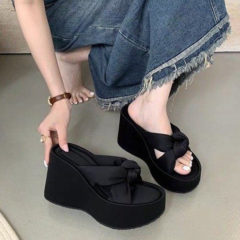 Wedge Knot Sandals Slide Heel Platform